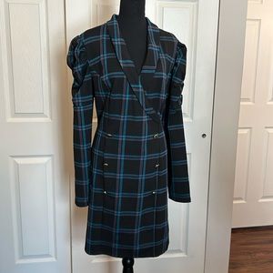 Classic Plaid Coat Dress with Rouched sleeves